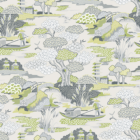 Joy De Vie Green Toile Wallpaper